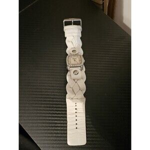 Fossil Womens Watch JR8683 28mm Silver Tone Case W/MOP Dial Leather Cuff Band BP